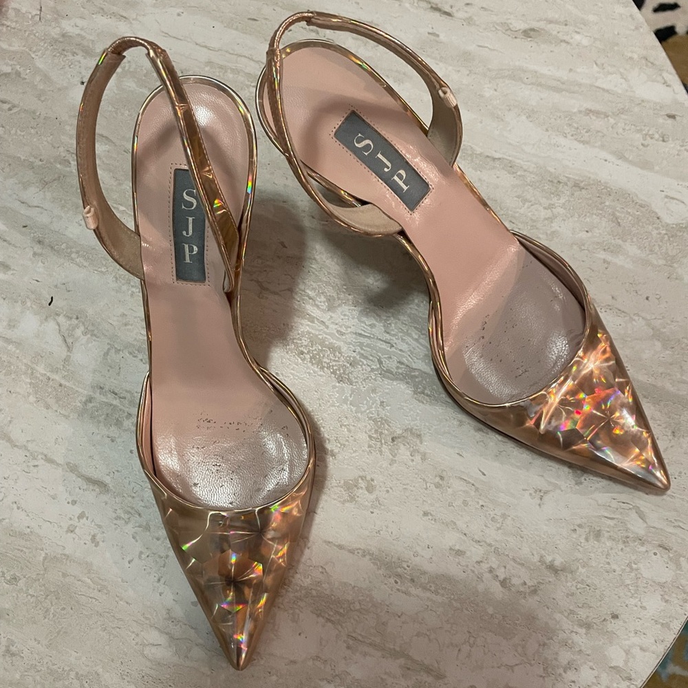 SJP by Sarah Jessica Parker Gold Holograph Slingback Heels 37.5